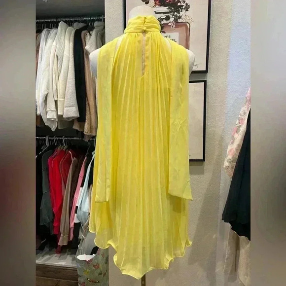 NWT SHEIN Haute Neck Tie Pleated Dress-Yellow-Size M - Picture 7 of 13